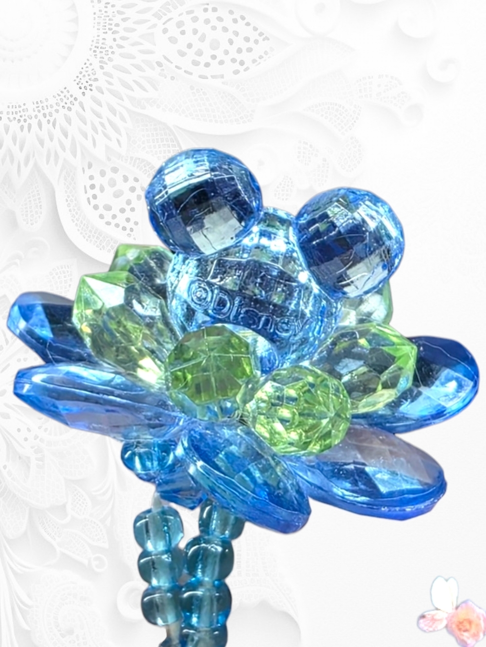 Fun Disney Mickey Mouse Stretch Ring Blue Green Beaded Flower